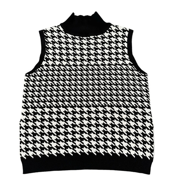 Shein size XS Black White Houndstooth Mockneck Sweater Vest Preppy Career Work - Picture 1 of 3